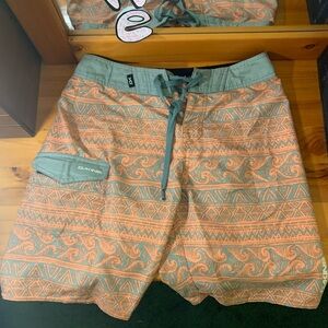 Dakine Men's Patterned Orange and Green Board Shorts